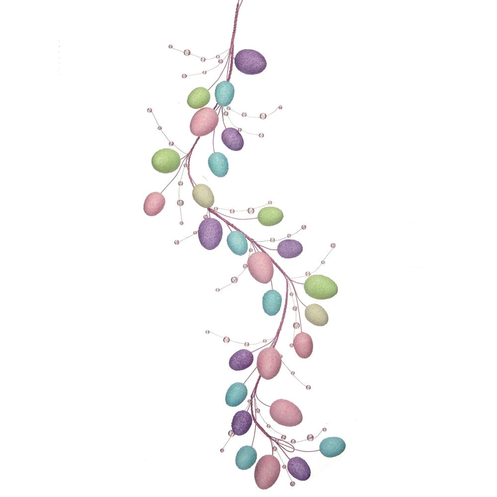48-inch plastic Easter egg garland with bead accents in assorted colors.