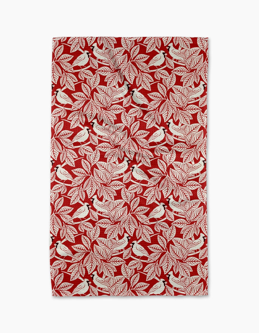 Recycled polyester waffle weave kitchen tea towel with holiday-themed single-sided print.