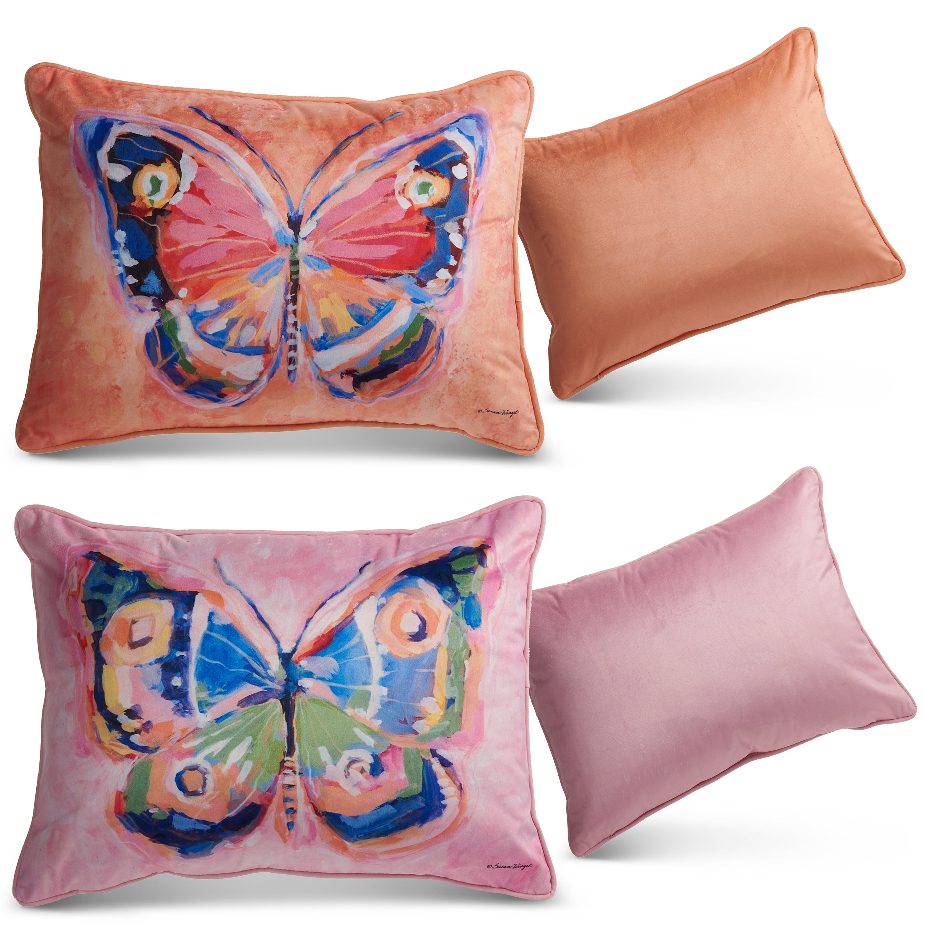 Square polyester pillow with springtime floral print on removable cover