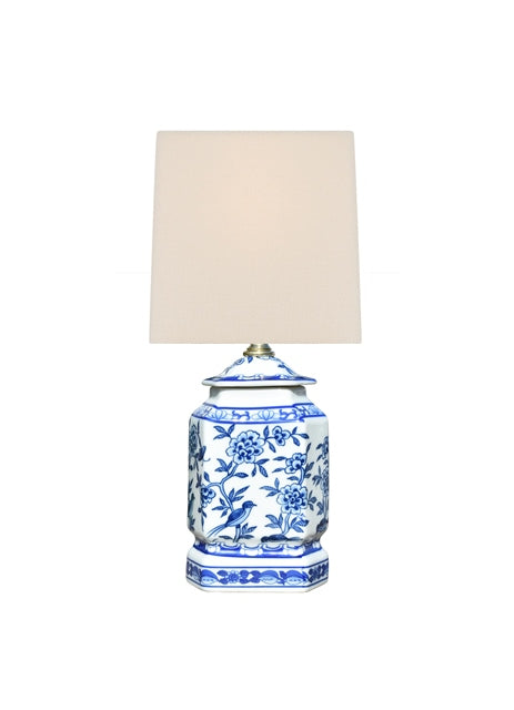 Blue and white porcelain mini hexagonal jar lamp with hardback shade