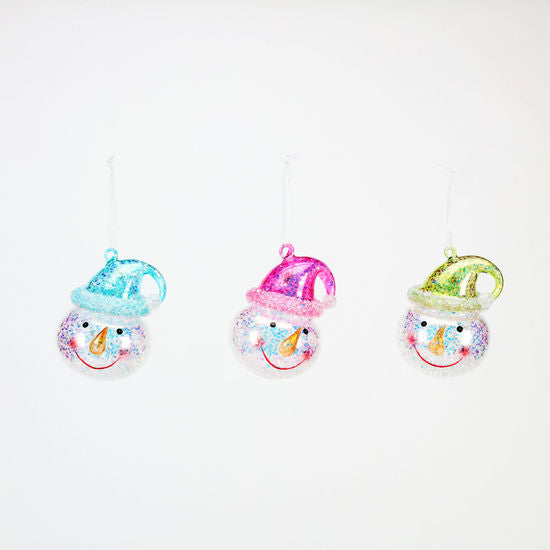 Glass snowman ornament with iridescent finish