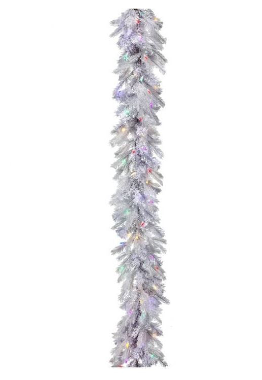 6'x12" white Palisades garland with multi-colored LED lights.
