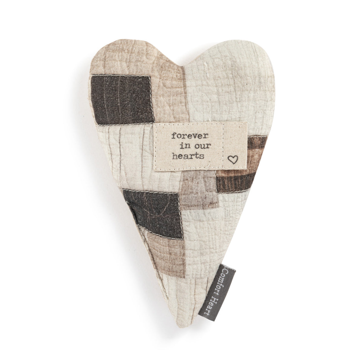 Comfort Heart plush toy made of cotton with polyester fiberfill stuffing and bead accents.