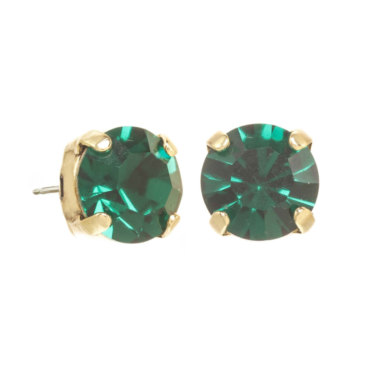 Emerald green crystal stud earring with antique gold plated brass base