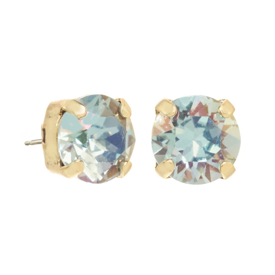 Oakland stud earrings in lemon aqua with antique gold plated brass base.