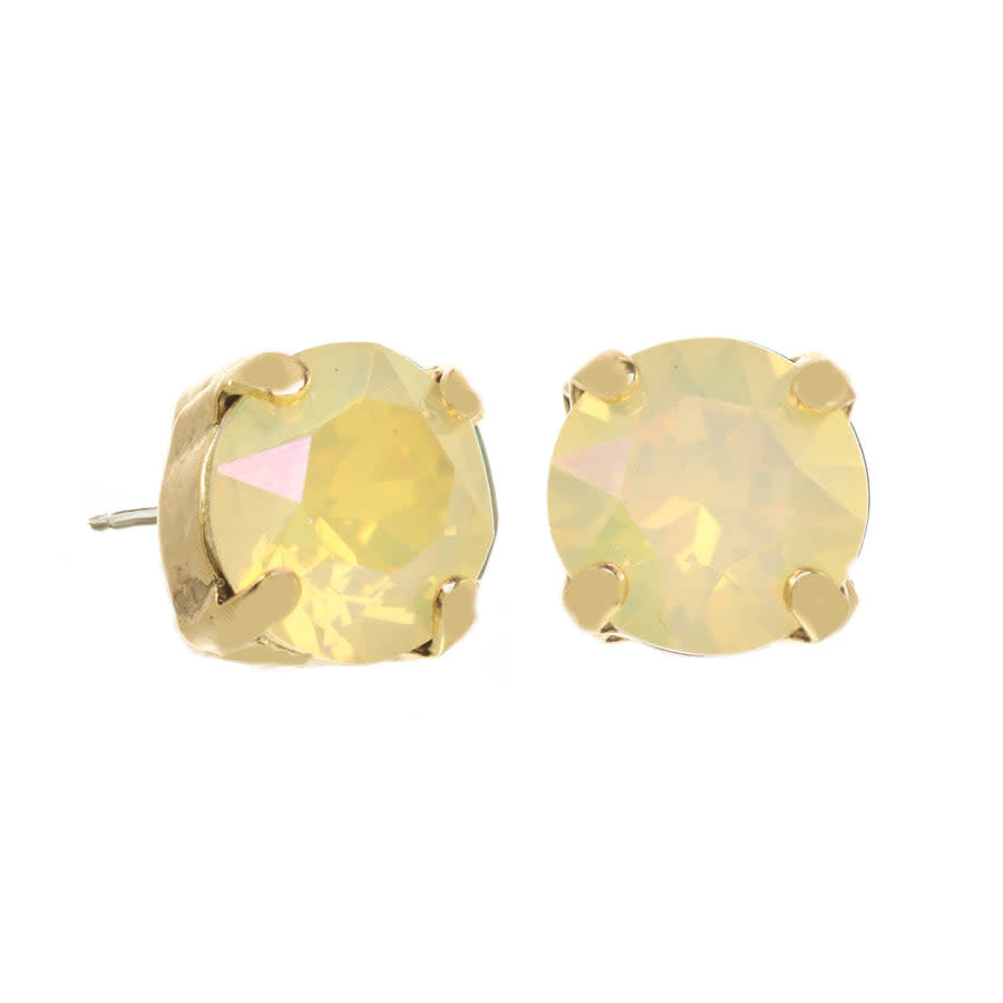 Oakland stud earrings featuring antique gold plated brass base with 8mm high-quality crystals.