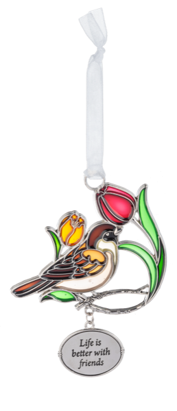 Zinc Blooms & Birds ornament featuring a floral bird silhouette measuring 3.75 inches high.