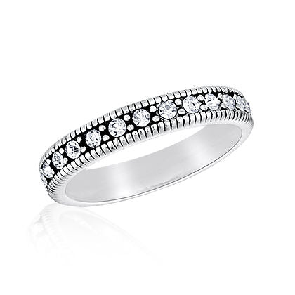 CZ Eternity Stack Ring in silver-toned metal with a continuous band of round-cut cubic zirconia stones.