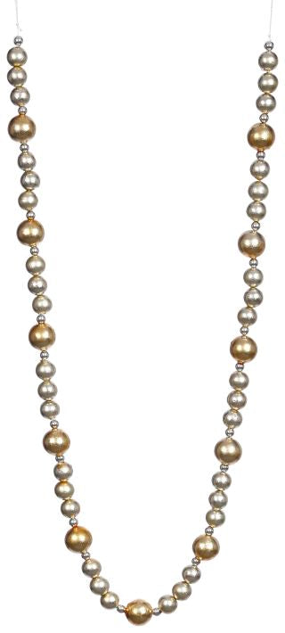60-inch metallic ball garland with alternating gold and silver beads in various sizes.