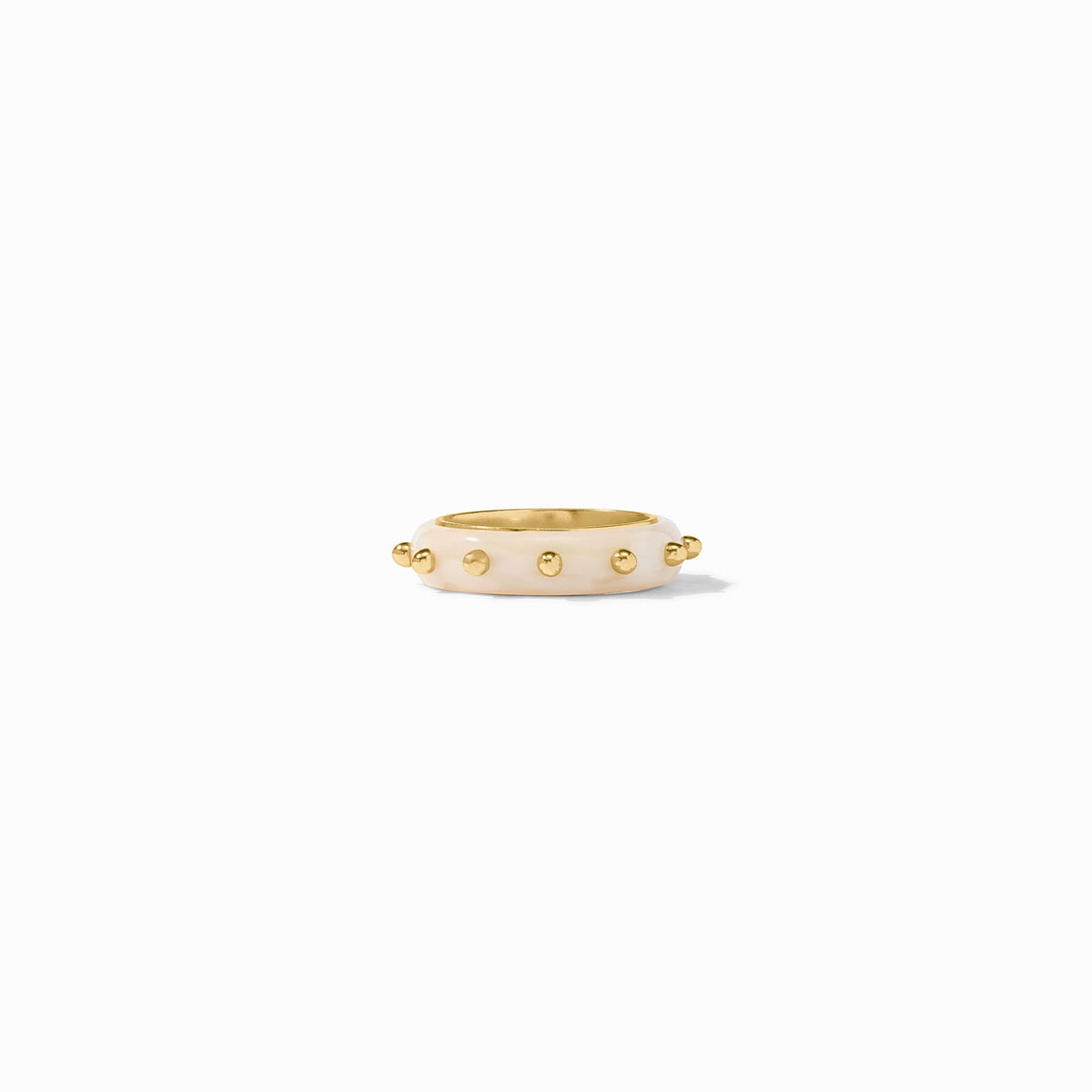 Colette stacking ring featuring a gold-plated acetate band with a sleek silhouette and subtle pattern.