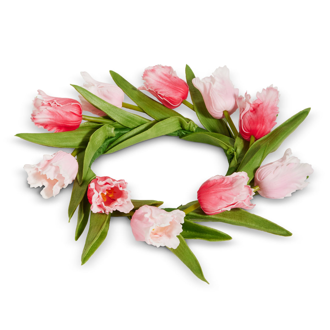 10.5" Real Touch Mixed Pink Parrot Tulip Mini Wreath Candle Ring