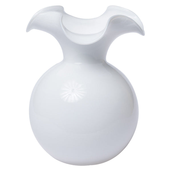 Large fluted glass vase in clear with a hibiscus-inspired shape.