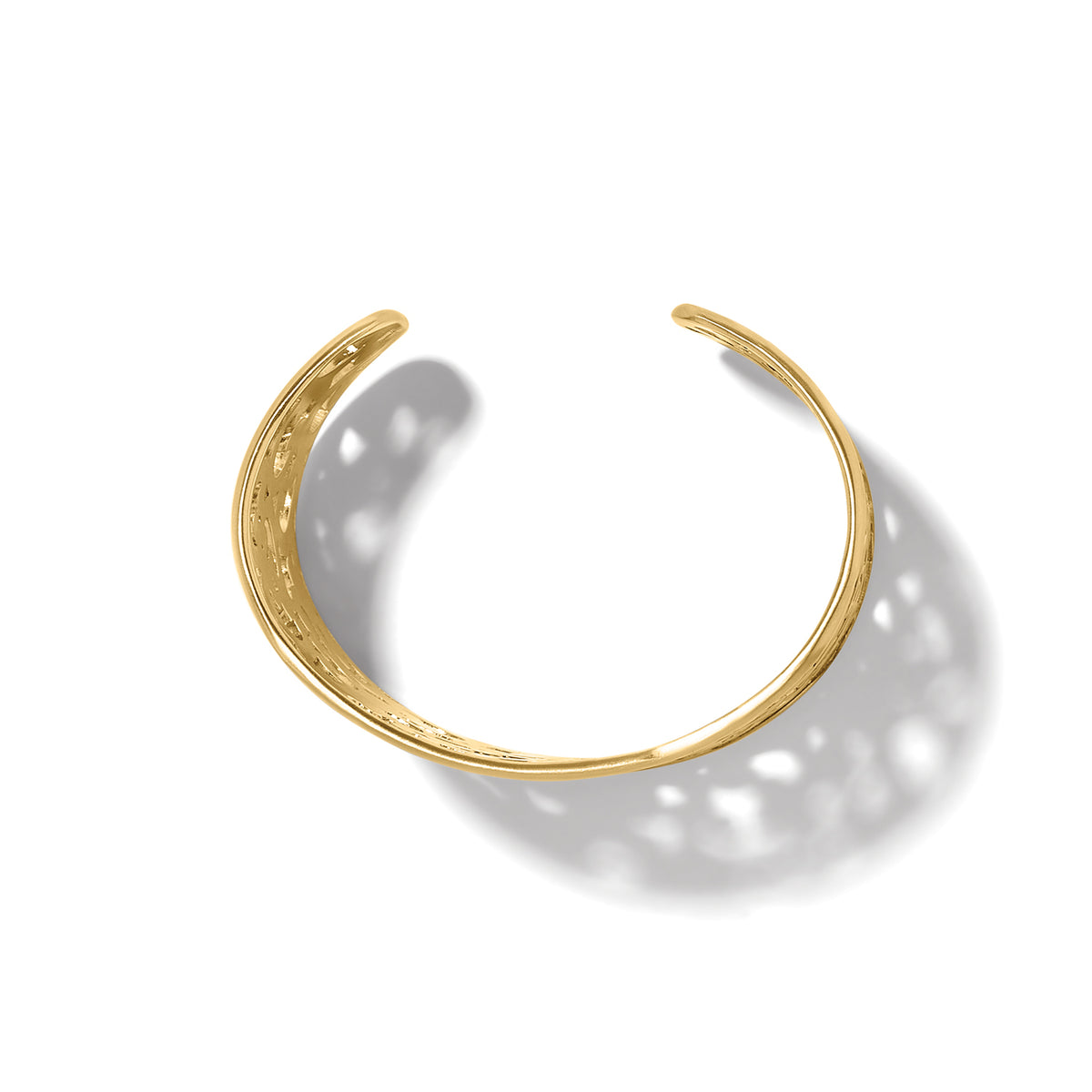 Top view of a gold-plated Contempo Wide Cuff Bracelet with an open-ended design.
