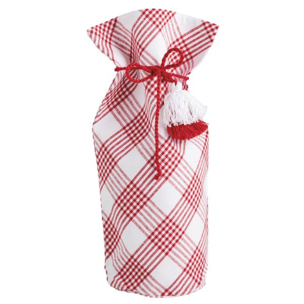 Cotton cloth wine bag with tassel tie in natural fabric color
