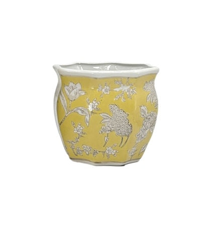 Ceramic Chinoiserie Planter Pot Yellow & White - Sold Individually