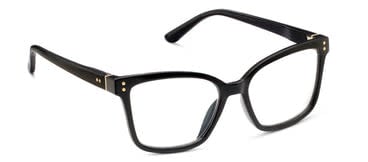 Black Octavia eyeglasses with gold hinges on a white background