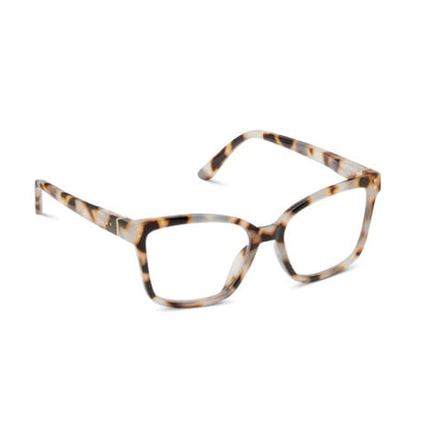 Octavia eyeglasses in Chai Tortoise with gold hinges on a neutral background