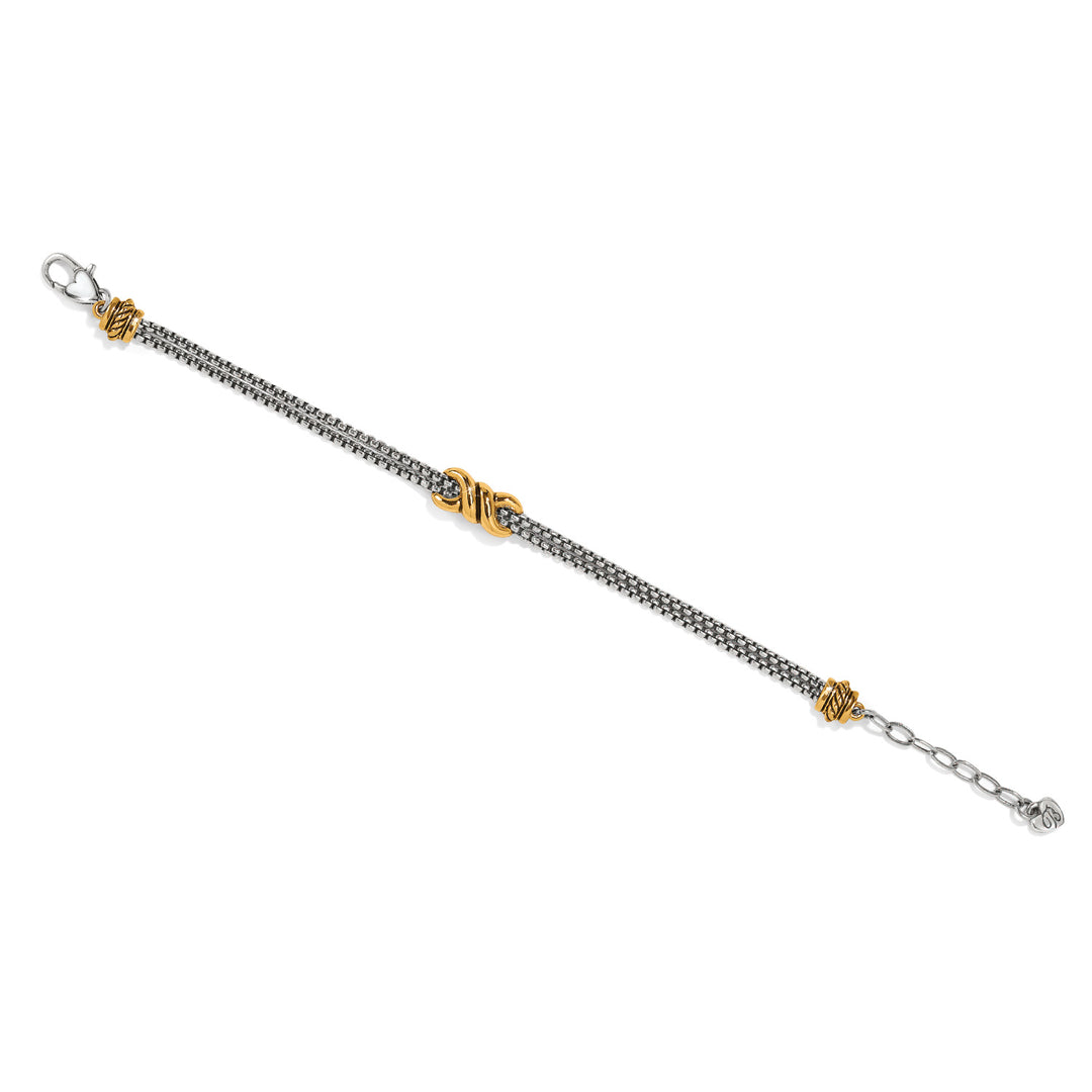 Silver-gold two-tone adjustable double chain bracelet with lobster claw closure.
