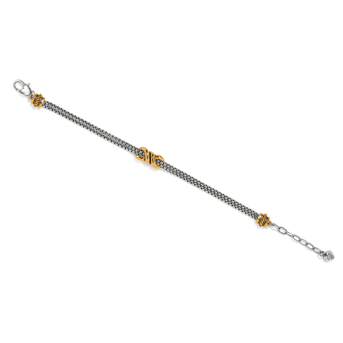 Silver-gold two-tone adjustable double chain bracelet with lobster claw closure.
