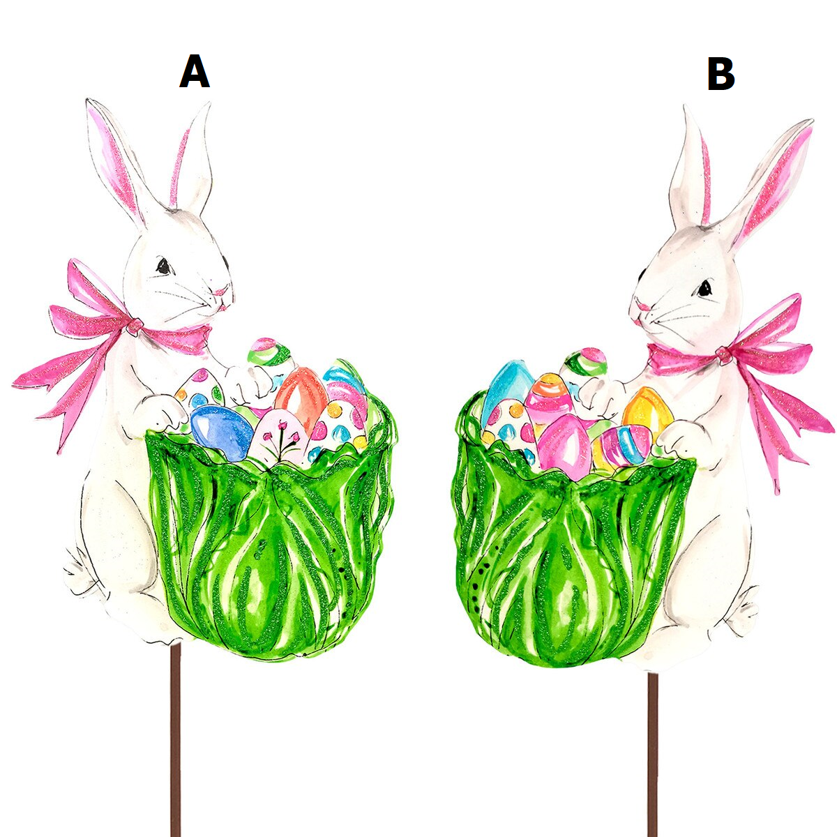 Beck's Cabbage Bunnies easel stake in natural cabbage leaf pattern with bunny silhouette.