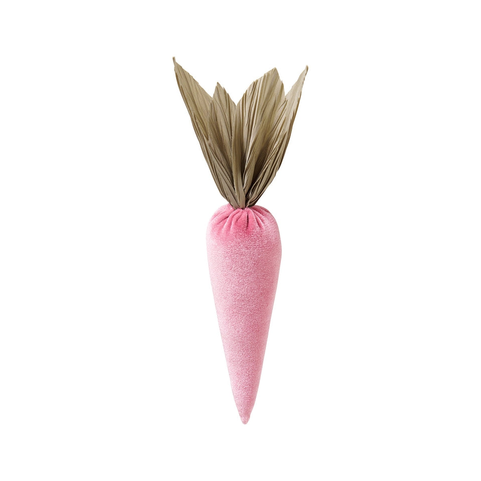 Easter Velvet Carrot plush toy in orange velvet with green stem accents