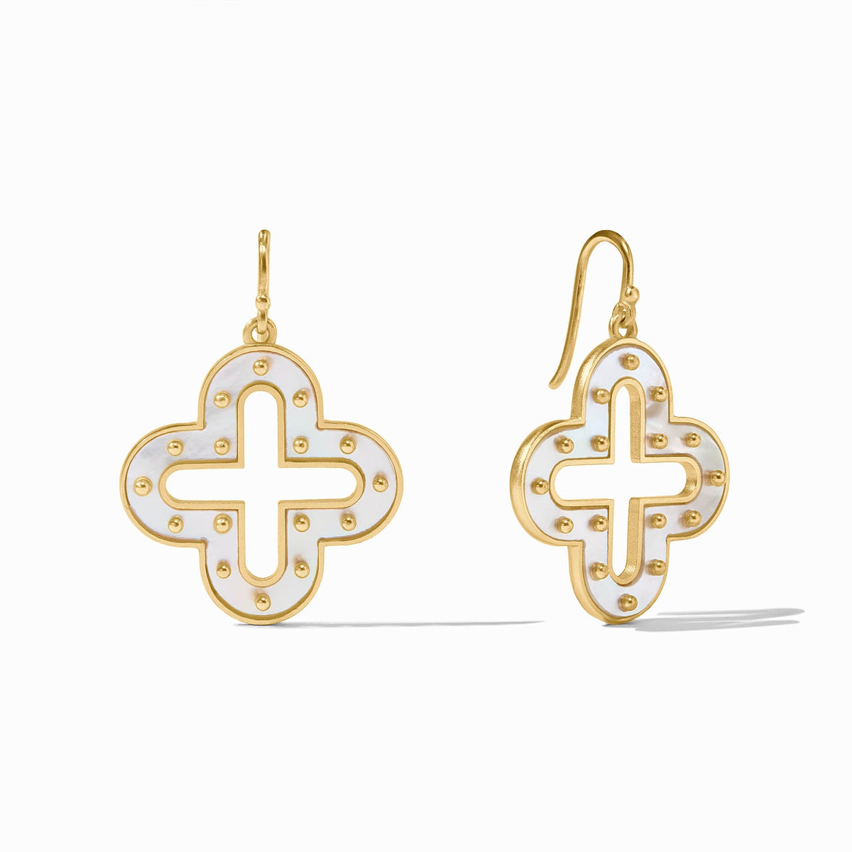 Colette earring featuring a mother-of-pearl stud with gold-tone metal and French wire backing.