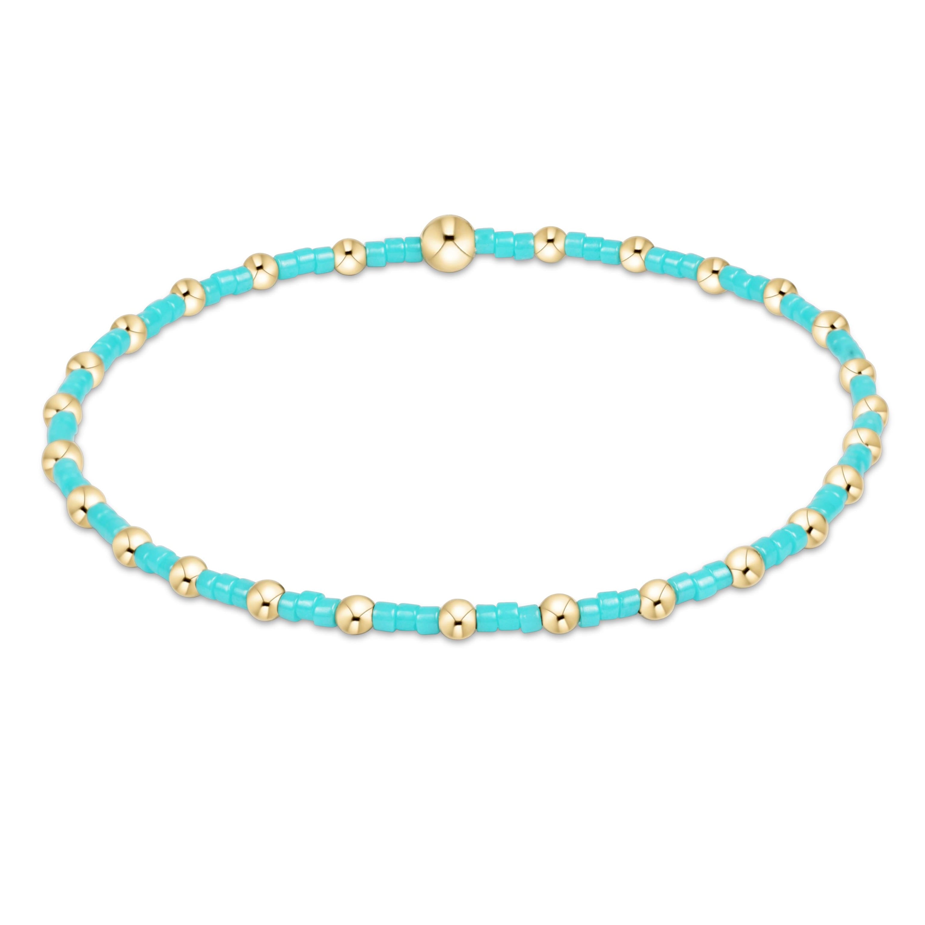 Hope Sincerity bracelet featuring a gold-filled seed bead charm on stretch elastic cord.