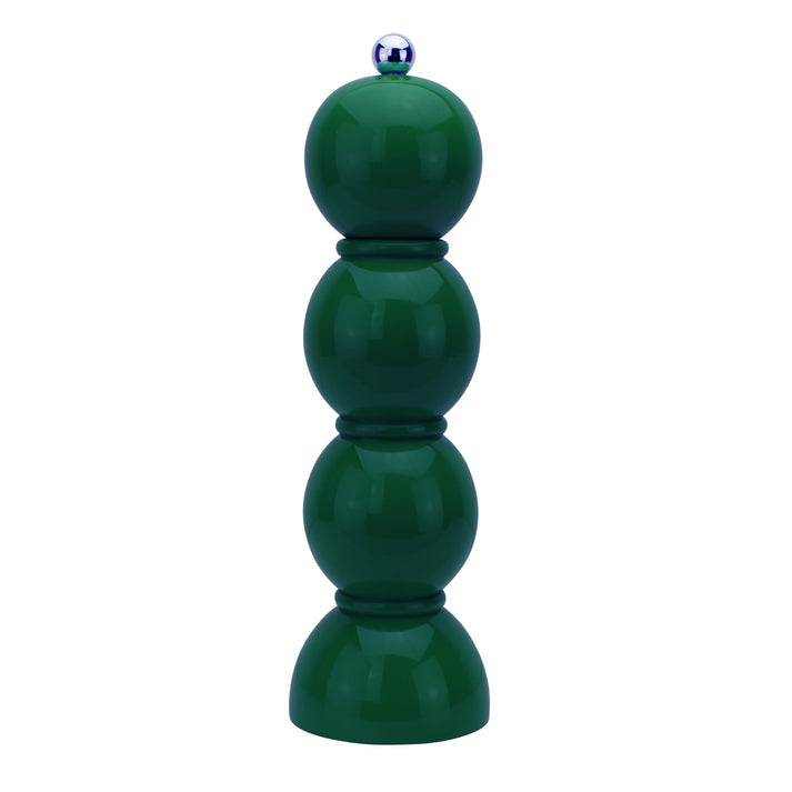 Racing green bobbin salt mill with screw knob top