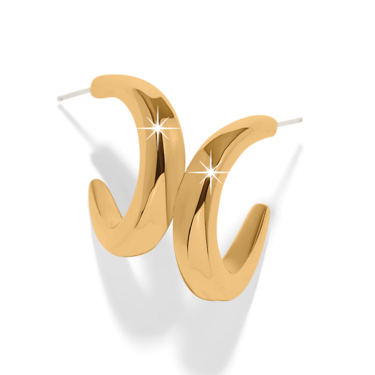 Gold-plated Cascade Rio hoop earrings with a flat disc back.