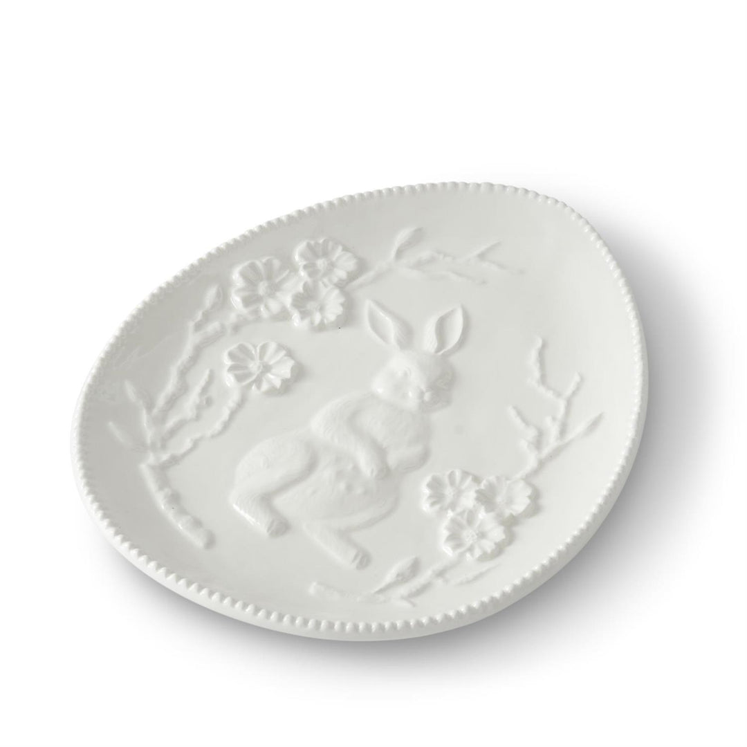 8.75 Inch White Ceramic Easter Bunny Embossed Egg Plate