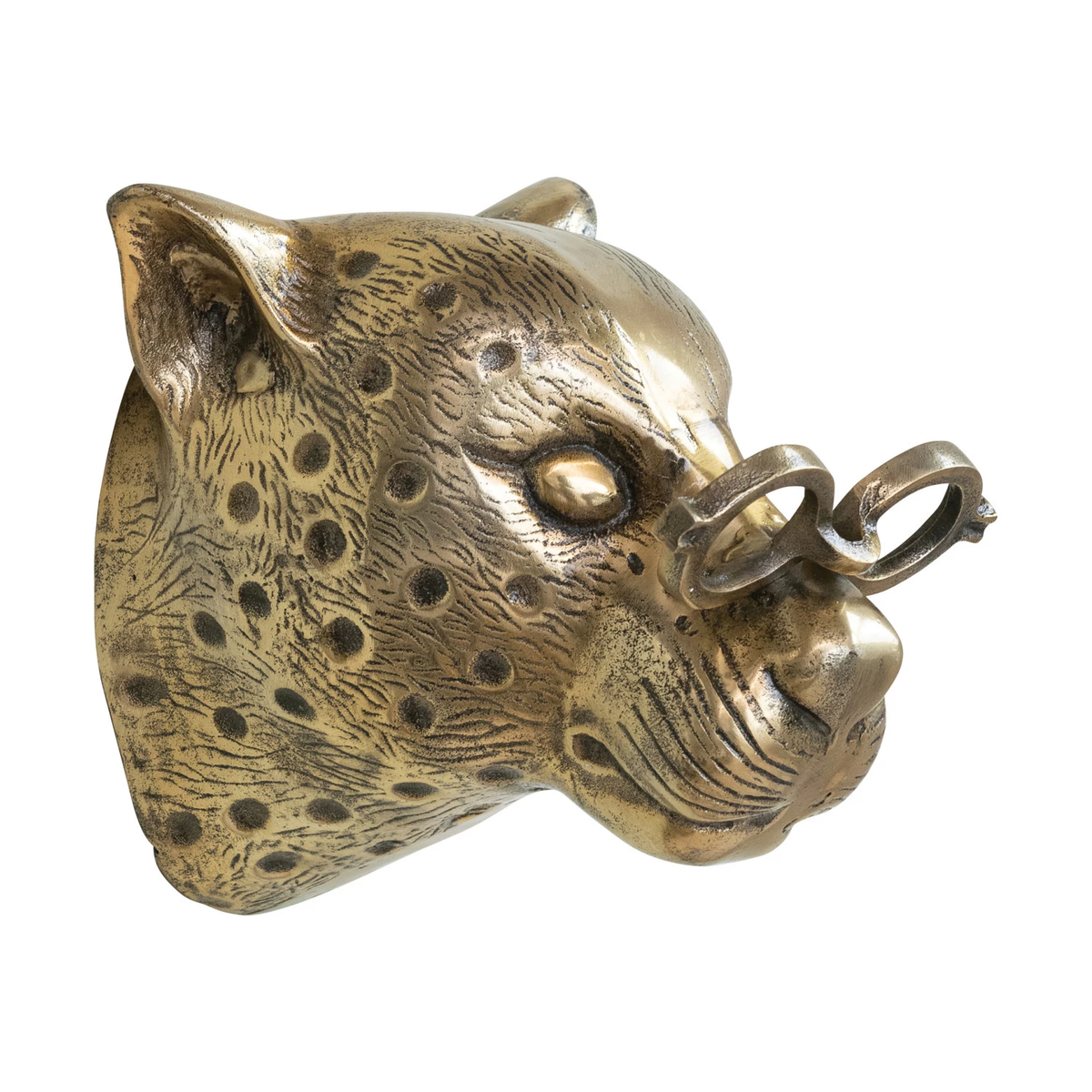 Leopard head wall décor with eyeglasses on a cube base