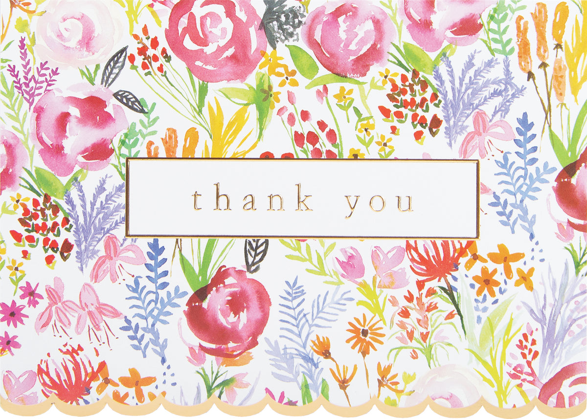 White thank you card with floral border pattern and text reading I am truly grateful.