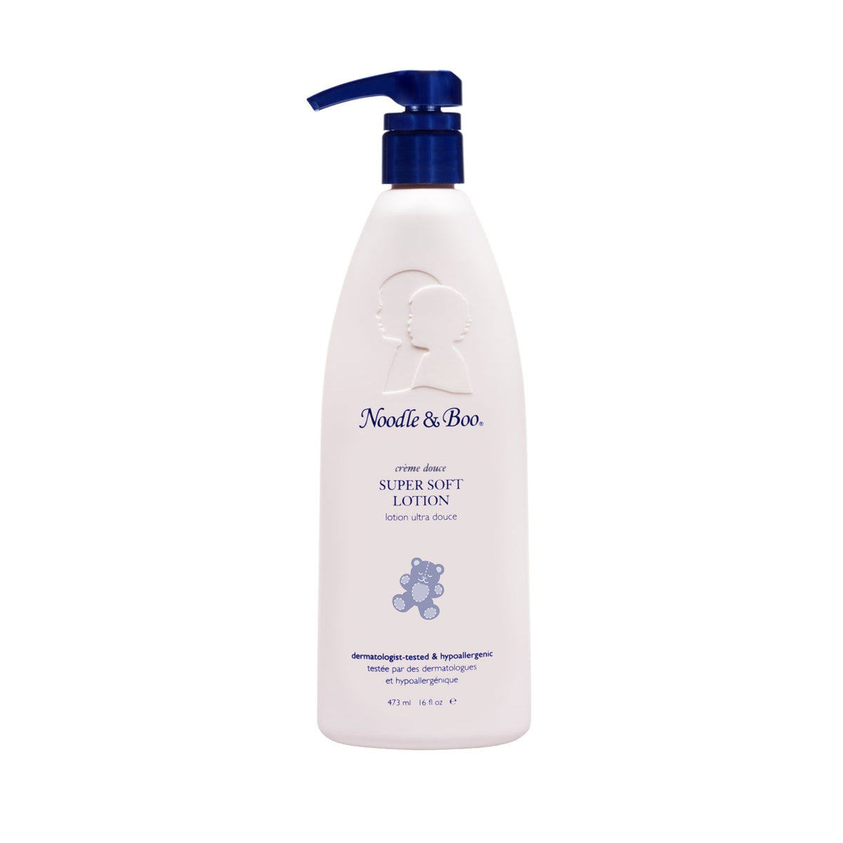 White bottle of Super Soft Baby Lotion with a pump dispenser