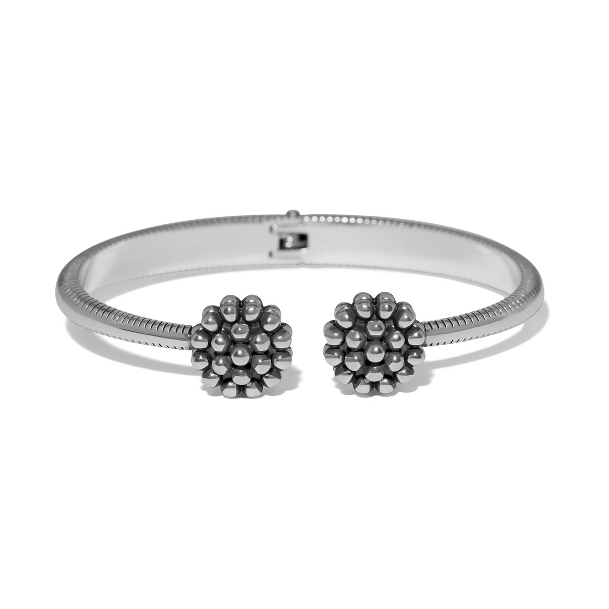Silver Pretty Tough Blossom Open Hinged Bangle with two beaded floral clusters.