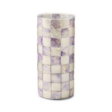 Small violet check capiz vase with glass accents