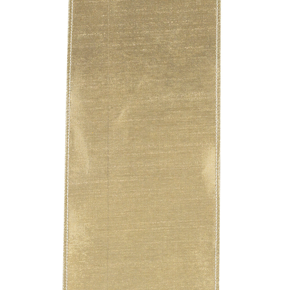 4-inch wide gold Diagonal Dupioni Deluxe Metallic Backed Wired Edge Ribbon.