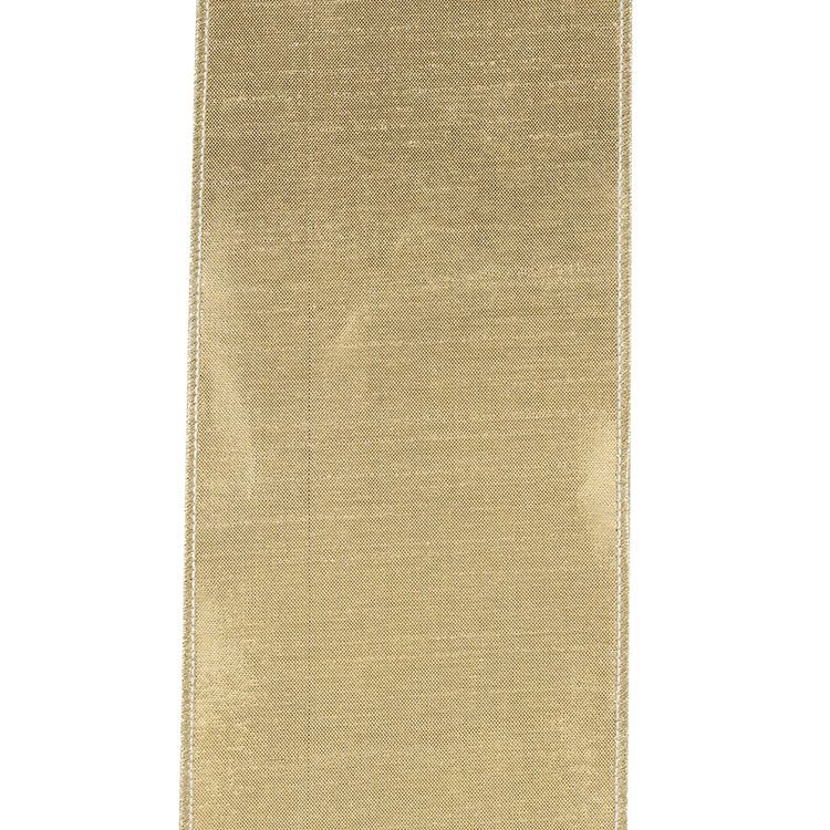4-inch wide gold Diagonal Dupioni Deluxe Metallic Backed Wired Edge Ribbon.