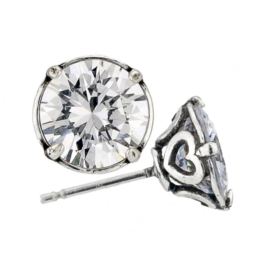 Silver plated cubic zirconia post earrings with flat disc backs