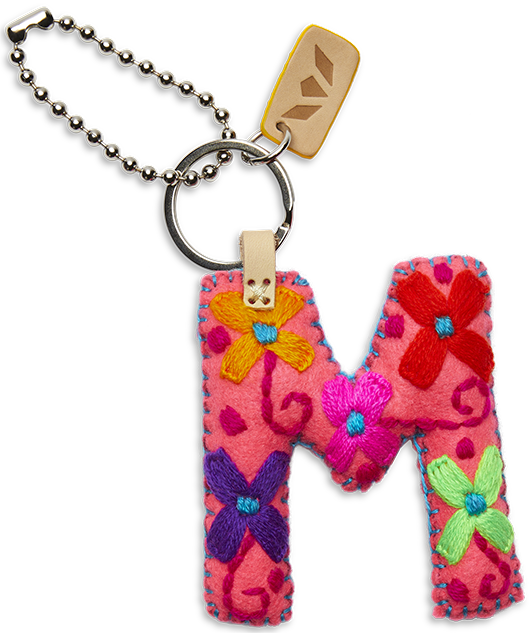 Felt letter charm in bright yellow with attached silver chain