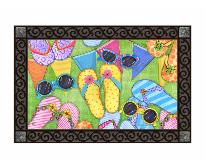 Rectangular recycled rubber doormat tray with non-slip backing.