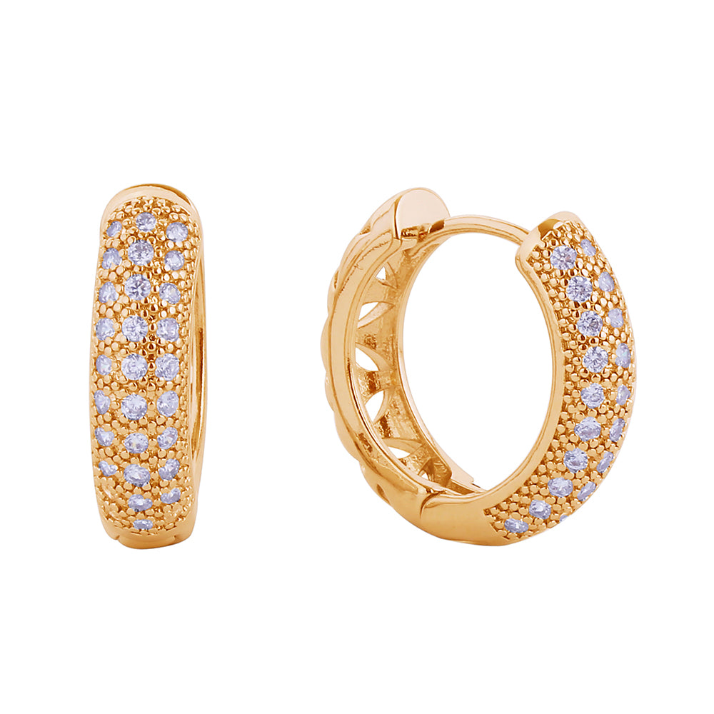 Gold huggie hoop earring with cubic zirconia pave detailing