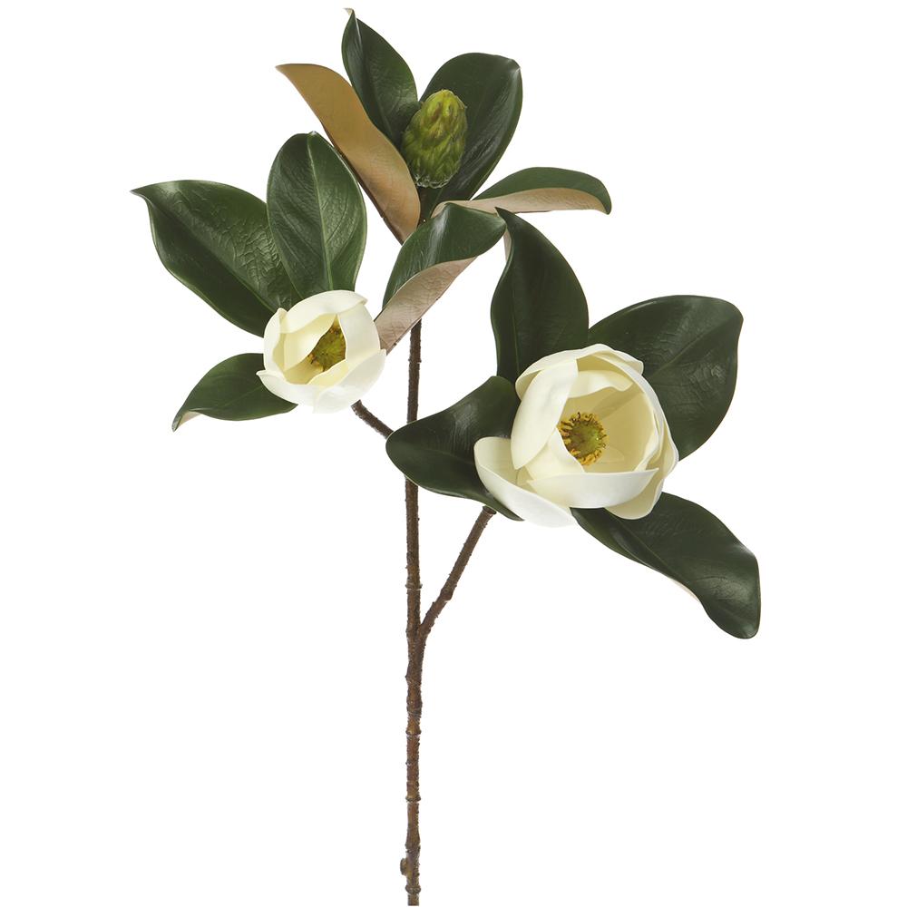 A 28-inch Magnolia spray white artificial flower arrangement made with foam, plastic, and wire.
