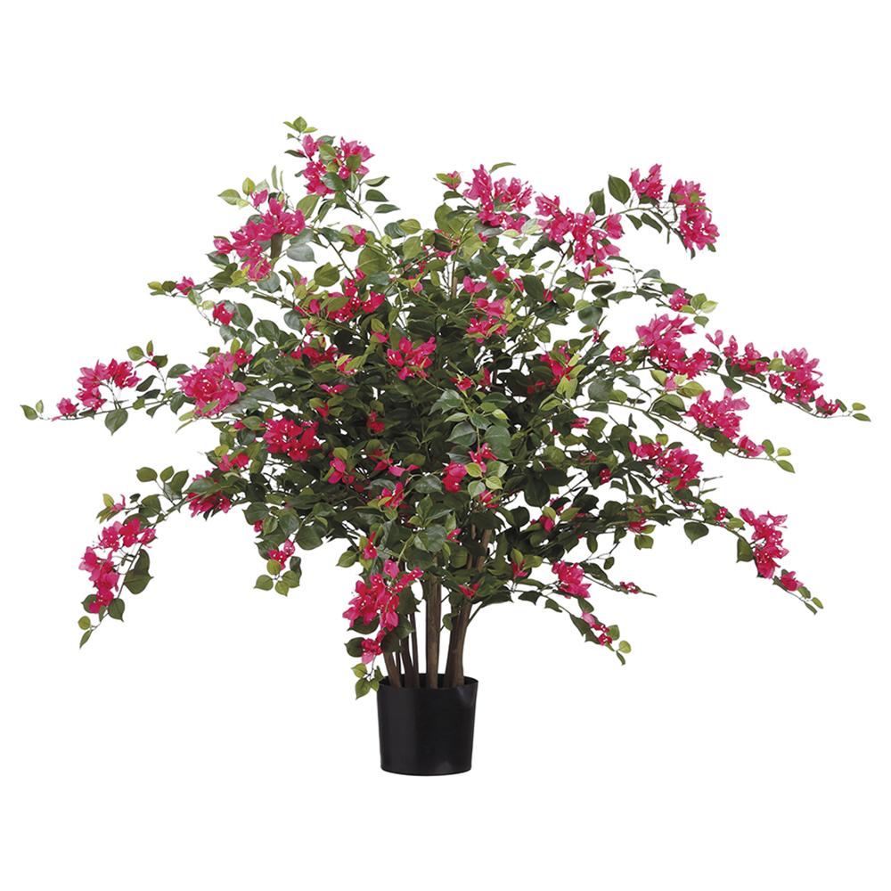 Artificial bougainvillea plant in a pot with purple flowers.