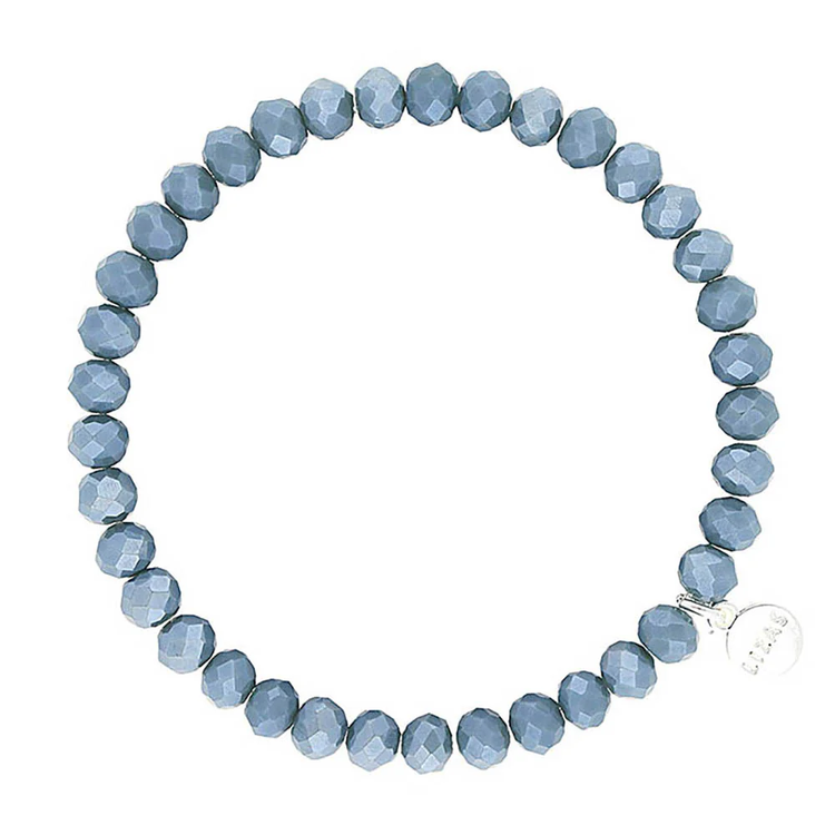 Lizas Quadro Big Bright Colours stretch bracelet with faceted dusty blue crystal beads.