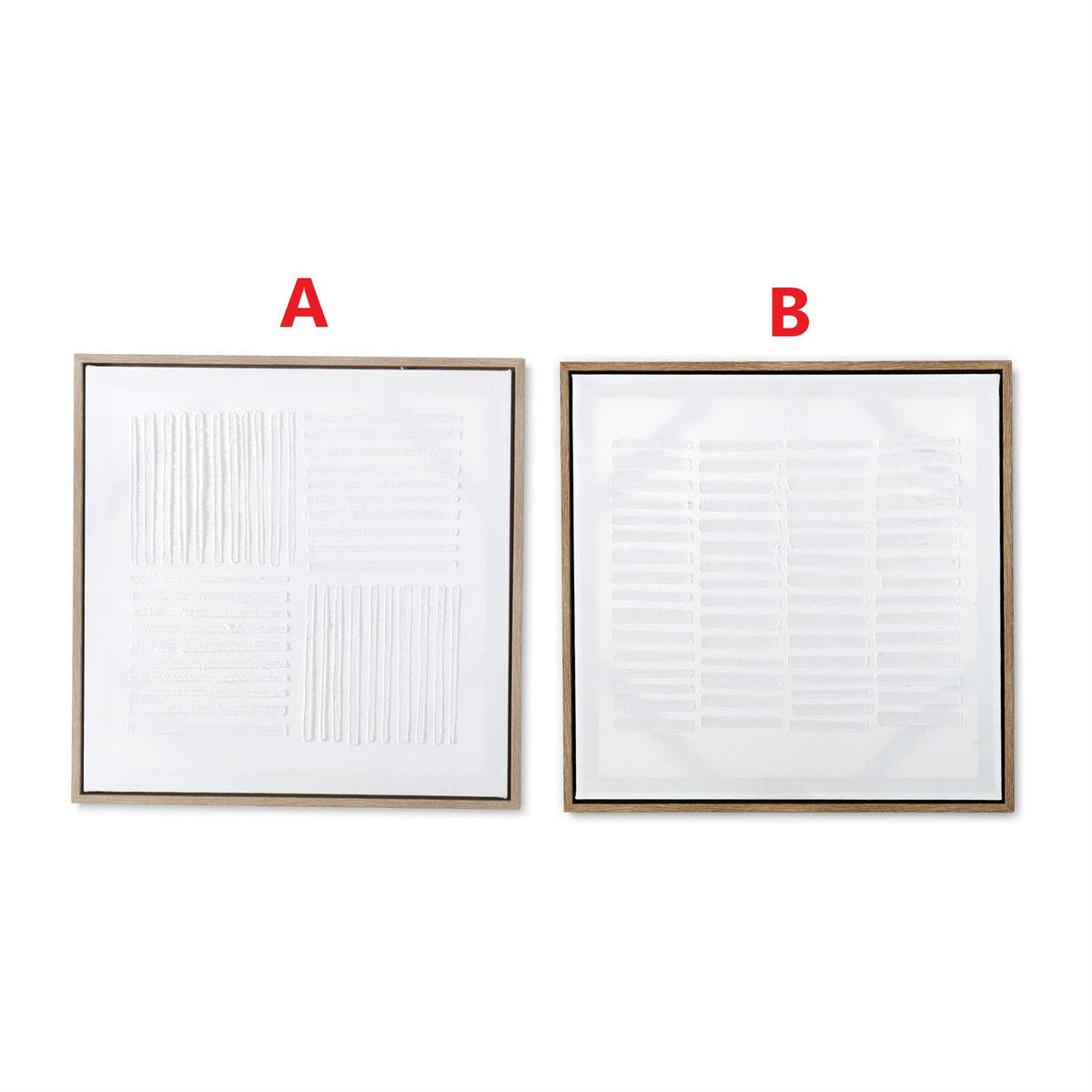 Framed abstract plaster wall art with a textured geometric pattern in neutral tones.