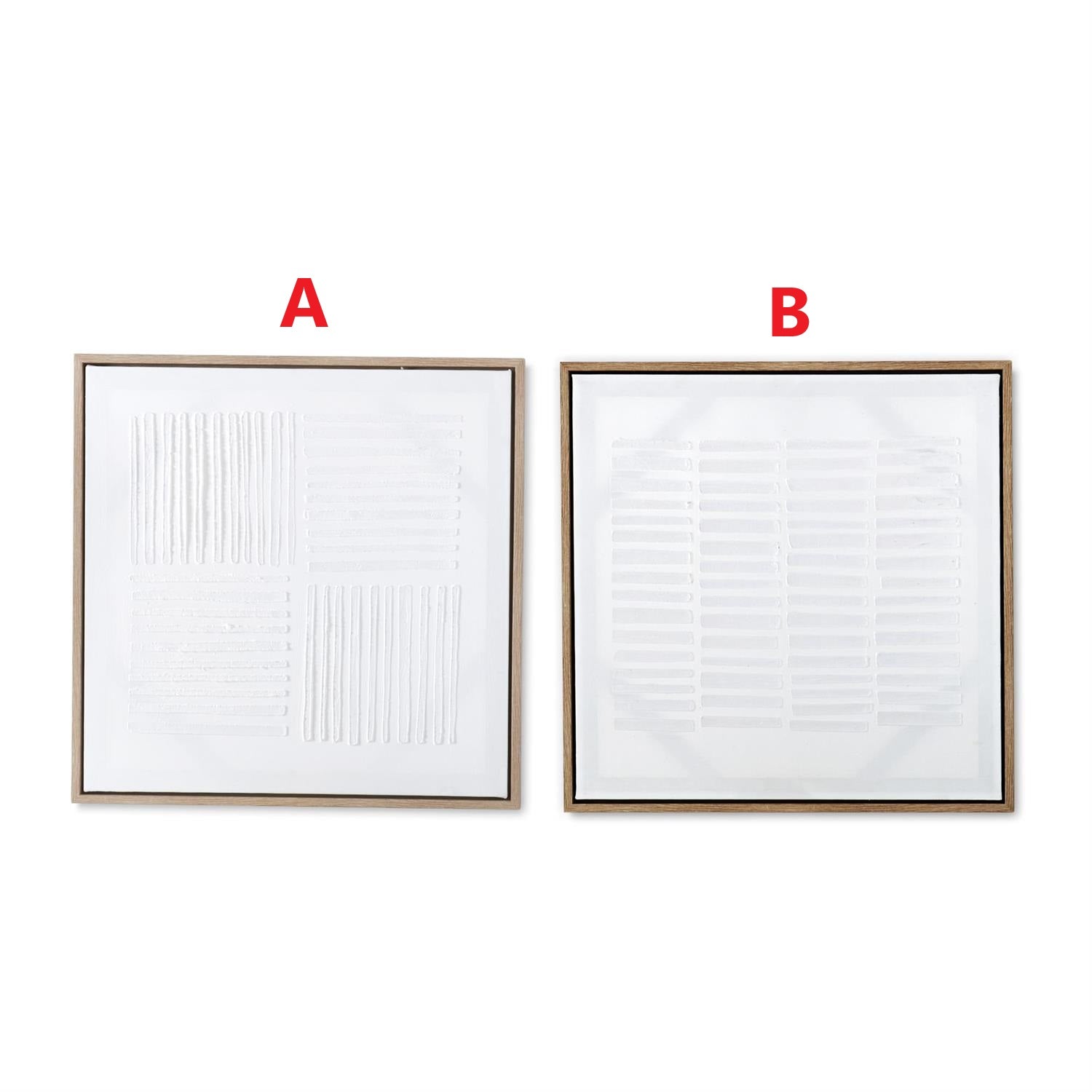 Framed abstract plaster wall art with a textured geometric pattern in neutral tones.