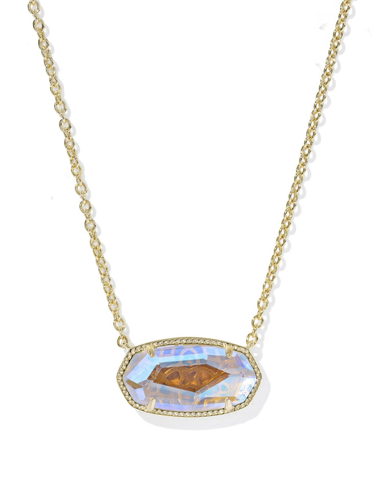 Elisa Statement Short Pendant Necklace with a gold chain and iridescent oval stone.