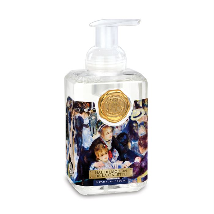 Foaming hand soap dispenser bottle with a pump top.