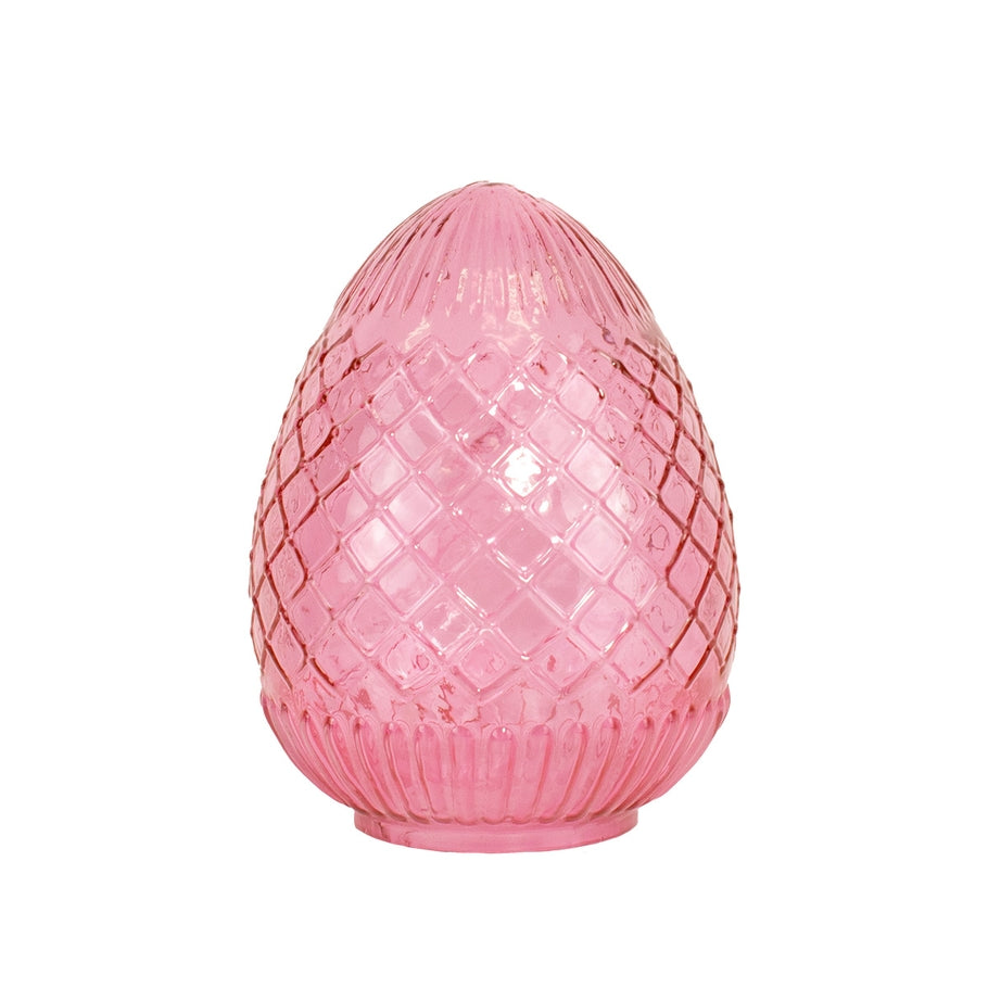 Handcrafted glass egg with vivid hue and intricate surface details.