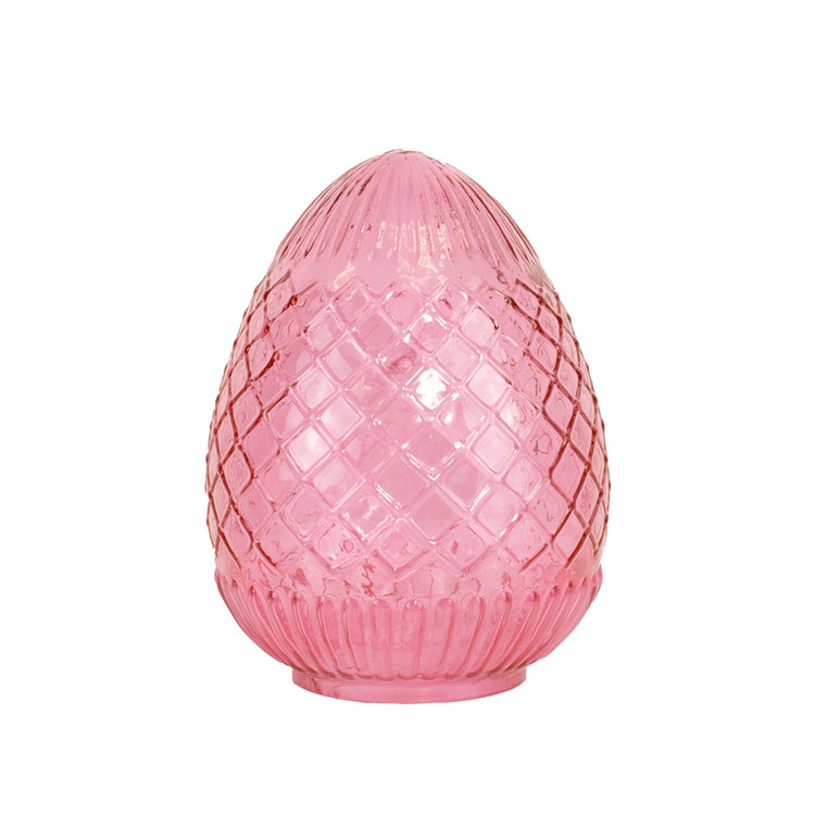 Handcrafted glass egg with vivid hue and intricate surface details.